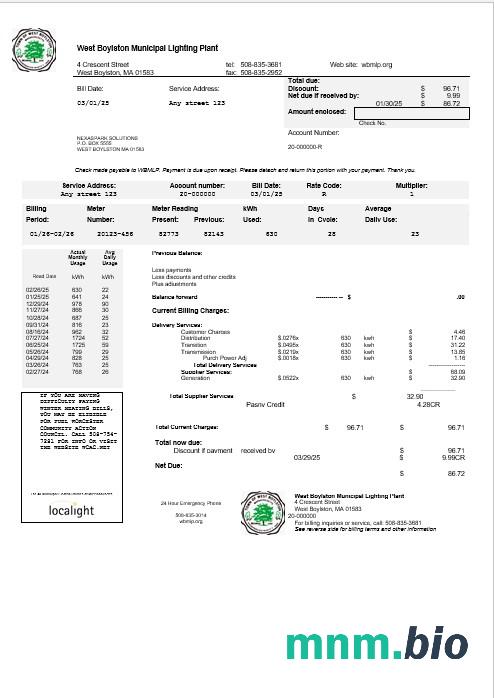 Szablon rachunku za media Biznesowe w USA West Boylston w formatach Word i PDF